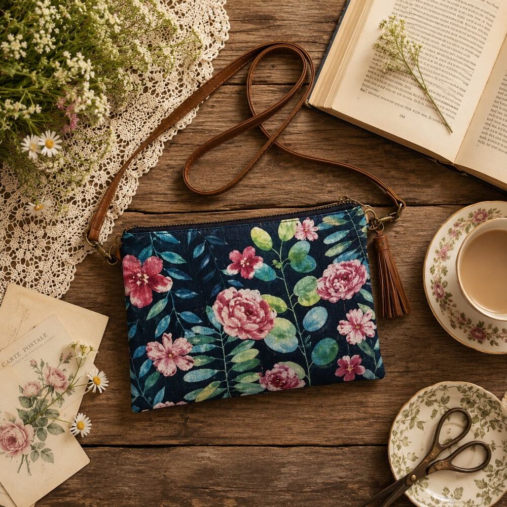 Floral Faux Leather Crossbody Purse Tassel Zip Closure Cottagecore Boho Bag